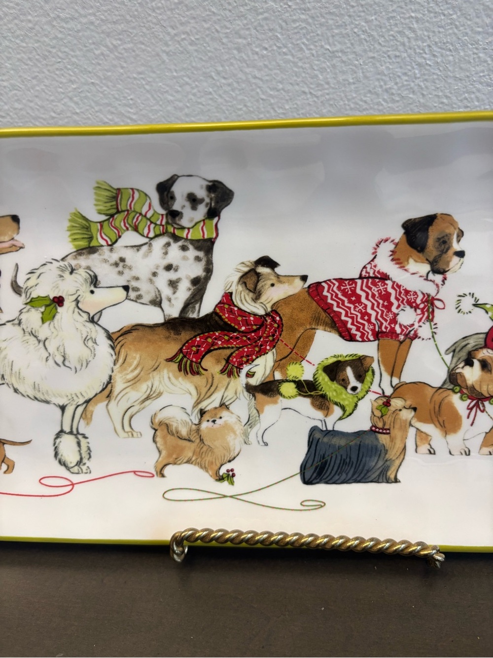 Pier 1 Imports Park Avenue Puppies Platter, Christmas Dog Serving Platter